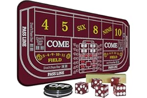 iEsstros Craps Mat 70" x 35" Craps Table Top Set Craps Table Mat Craps Table Top Mat with 5 Craps Casino Craps ON/Off Poker Button Storage Bag Craps Game Layout
