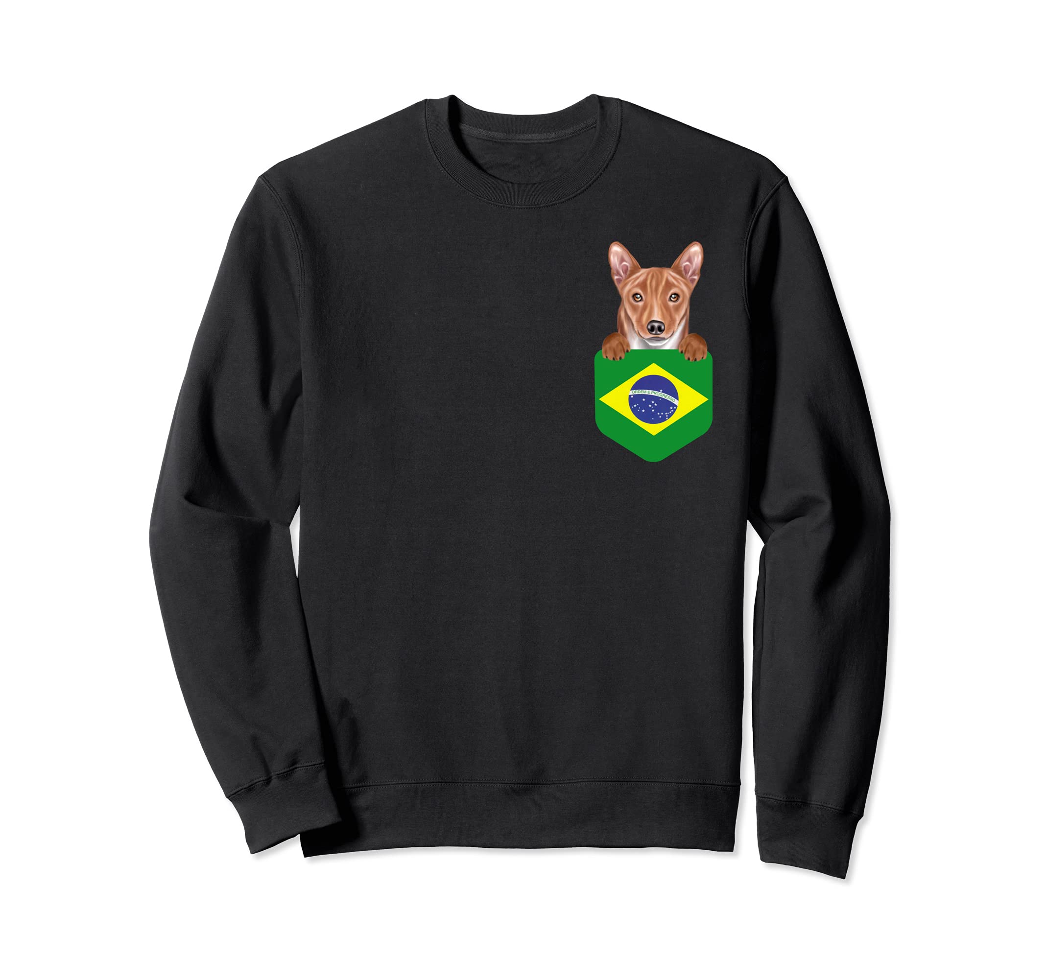 Brazil Flag Basenji Dog In Pocket Sweatshirt