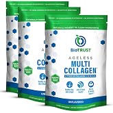 BioTrust Multi Collagen Peptides Unflavored Powder - Hydrolyzed 3 Pack | 5 collagen types (I, II, III, V &amp; X) from grass fed beef, fish, chicken &amp; eggshell membrane with protein support