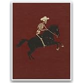 Gothic Wall Decor Skeleton Picture Cowboy Wall Art 12x16 Inch UnFramed | Halloween Goth Skull Picture Retro Rodeo Art Horse Poster Quirky Poster for Bedroom Dorm Apartment Office Bathroom Home Decor