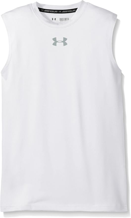 Under Armour Boys' Sleeveless Tank Top, White (100)/Steel