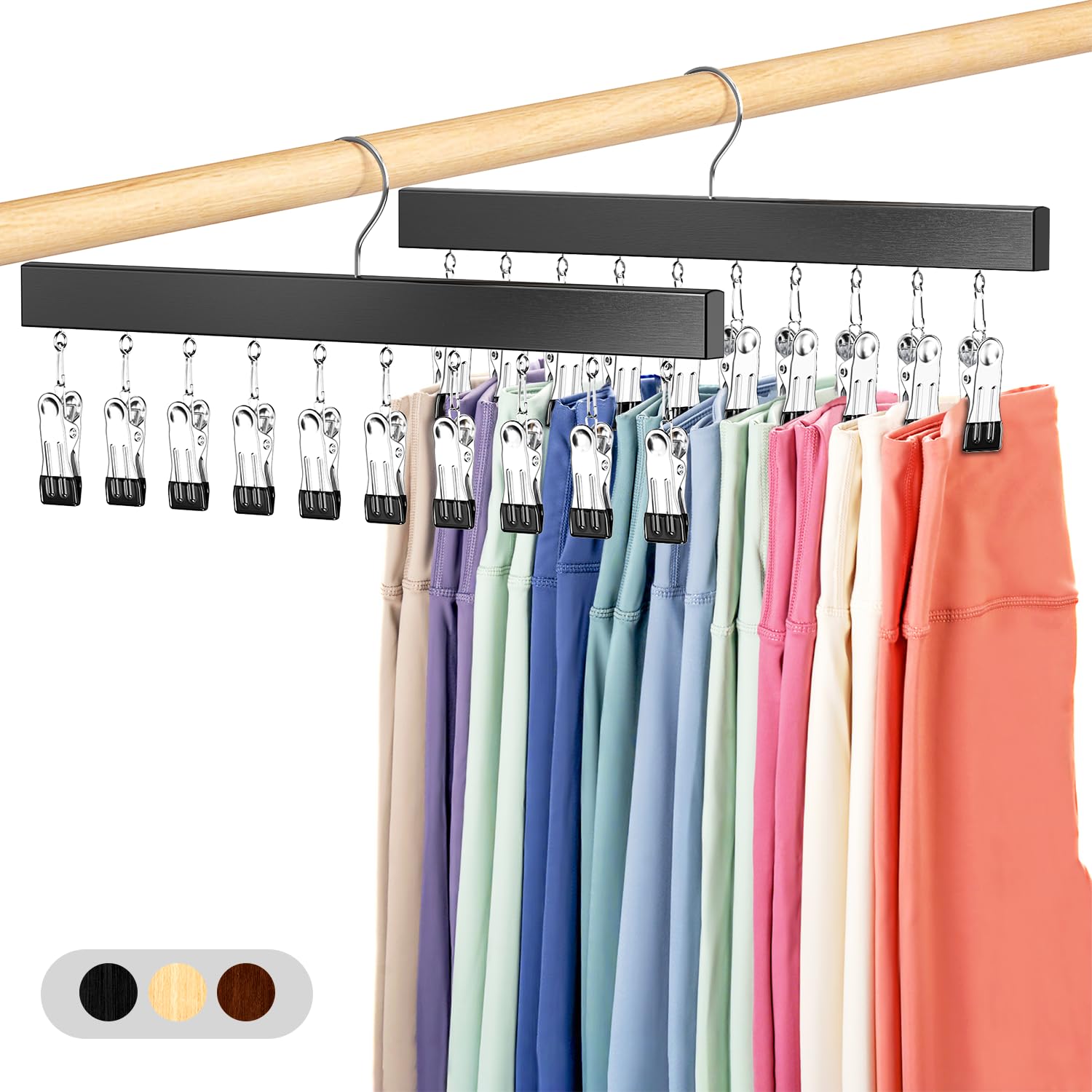 Photo 1 of Legging Organizer for Closet 2 Pack, Pants Hangers with Clips Holds 20 Leggings, Multi Hangers Space Saving Storage Bedroom Organization for Jeans, Yoga Pants, Skirts & More, 360° Swivel Hook, Black