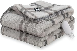 Berkshire Blanket Heated Throw Blanket, Grace Fur to Loftmink Reversible Electric Throw with 4 Heat Levels, Fast Heating Printed Throw for Couch and Bed, Auto Shut-Off Feature (50"x60")