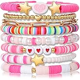 KISS WIFE Surfer Heishi Clay Beaded Bracelets for Women, Beach Jewelry Bohemian Stackable Stretch Friendship Bracelet Set, Trendy Cute Preppy Stuff