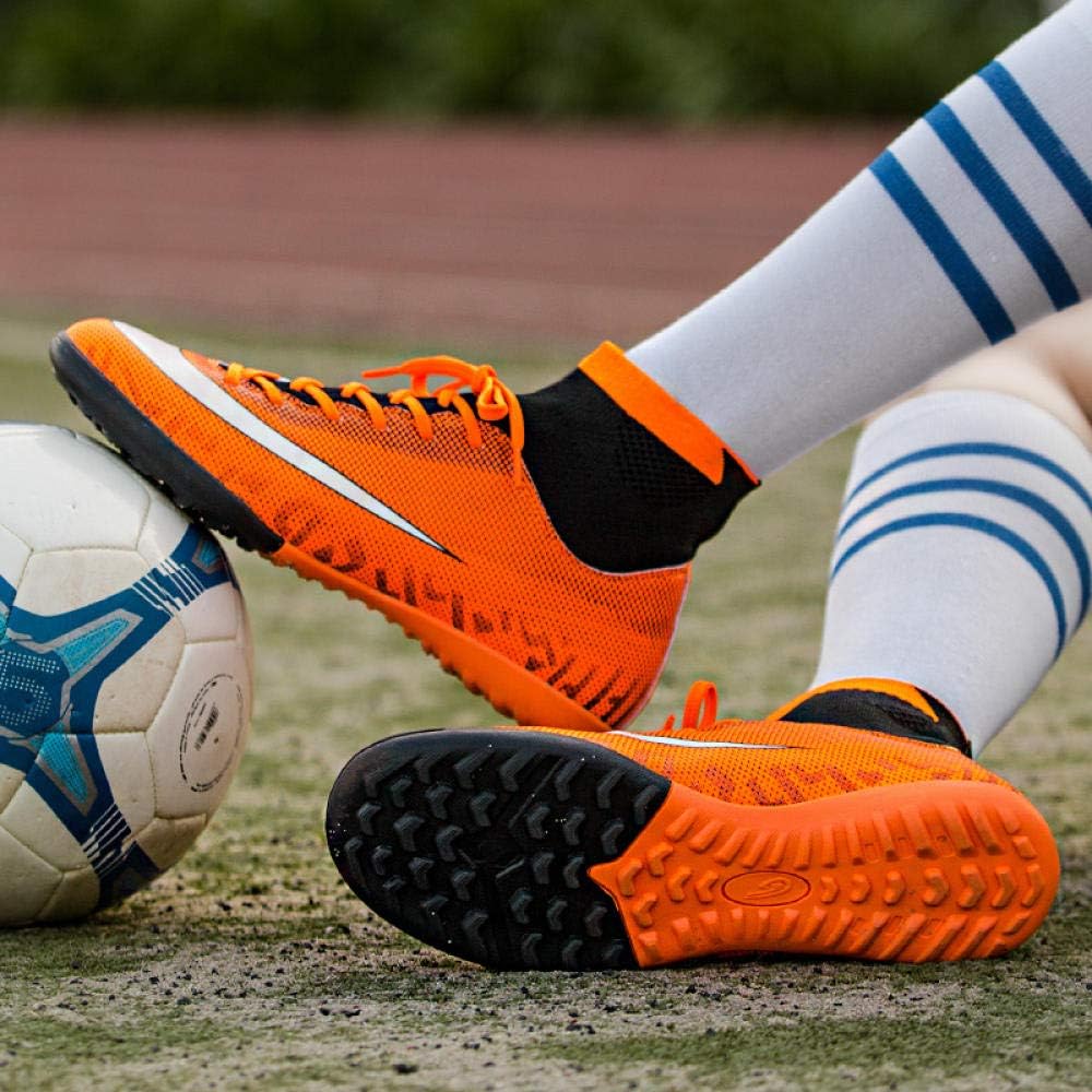 QIMITE Men Running Shoes,Indoor Turf Soccer Shoes Mens High Ankle Football Boots Soccer Cleats Shoes Boys Kids Training Futsal Orange Sneakers