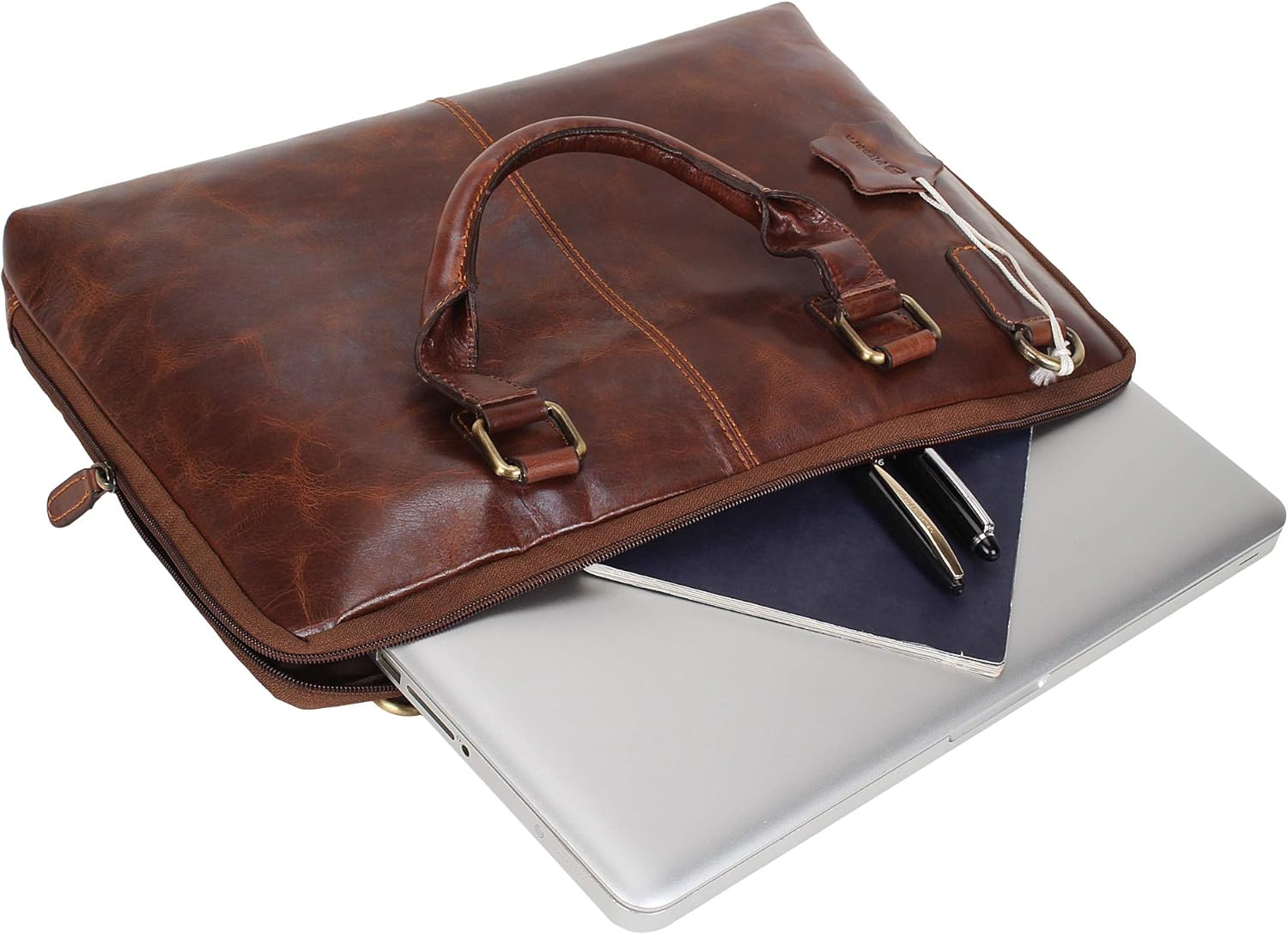 Pitaara Genuine Leather Women's Laptop Bag For Laptops Size 14" (BROWN): Shoes