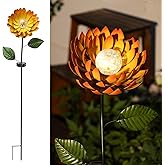 VCUTEKA Solar Garden Lights Metal Flower Decor Colorful Yellow Flowers Solar Pathway Light with LED Cracked Crystal Ball Outdoor Decorative Stake for Patio Yard Lawn