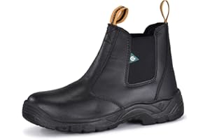 CSA Work Boots for Men Steel Toe Chelsea Safety Boots Slip On Cow Leather Waterproof Lightweight Working Boots