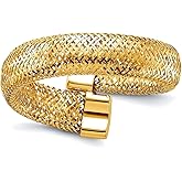 JewelryWeb 4.75mm 14k Solid Yellow Gold Mesh Bypass Stretch Ring Ring for Women