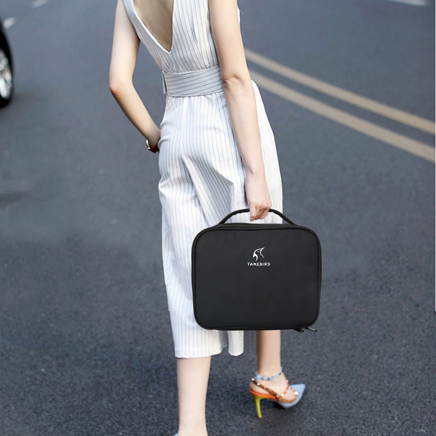 Travel Makeup Train Case, Professional Cosmetic Bag Portable Toiletry Bags with 3 Layers Adjustable Divider for Women Girls