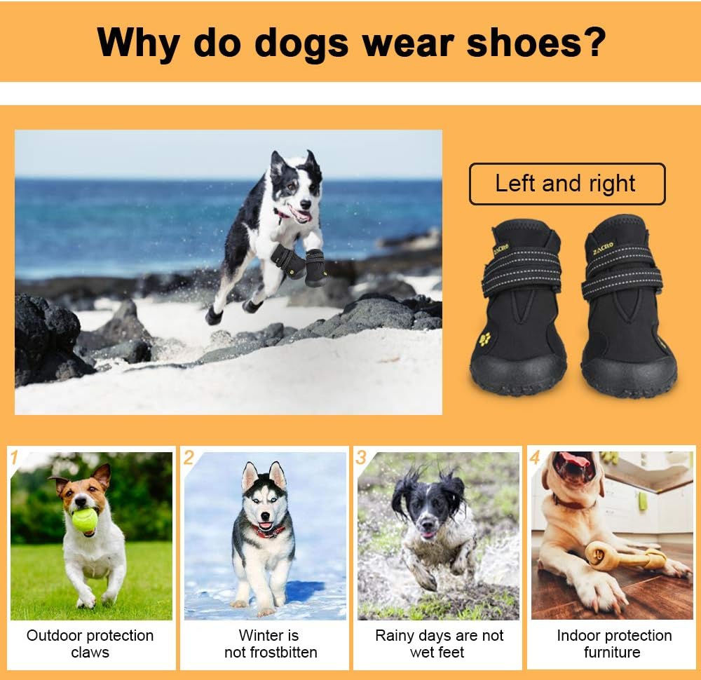 Zacro 4PCS Protective Dog Boots, Waterproof Shoes Outdoor Shoes for