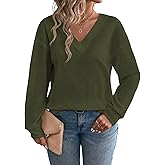 Eytino Plus Size for Women V Neck Long Sleeve Tee Shirts Loose Casual 2026 Fashion Outfits Clothes(1X-5X)