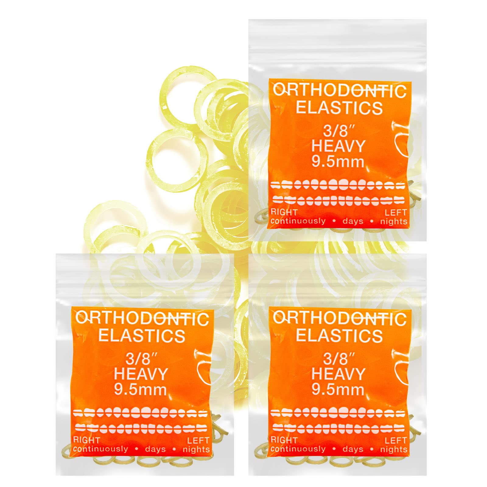 Latex Amber 3 Packs 300 counts 3/8inch HEAVY 9.5mm Intraoral Elastic Bands Unimedic Orthodontic Elastics Dental Rubber Bands Made in US (Heavy [6.5oz], 3/8inch, 9.5mm)