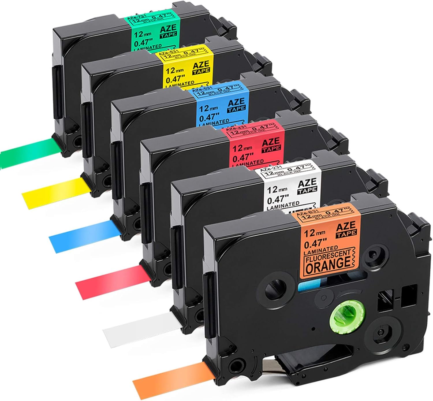Labelife Compatible Label Tape Replacement for Brother P Touch TZe Label Tape 12mm 0.47 Inch (Black on White/Orange/Red/Blue/Yellow/Green) for P-Touch PT-D210 H110 Label Maker, Laminated, 6-Pack: Office Products