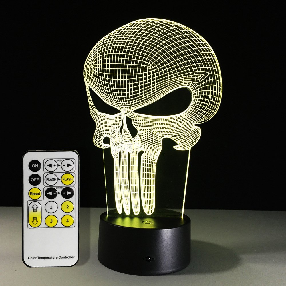 The Punisher Mask LED 3D Light Home Decor Night Lamp for Children Kids Party Atmosphere Luminaris Remote Control Nightlight