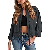 Tankaneo Women Casual Cropped Jackets Zip Up Lightweight Military Safari Short Utility Coat with Pockets