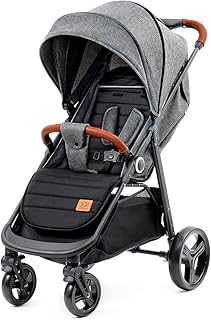 Kinderkraft Kinderwagen GRANDE, Kinderbuggy, Liegebuggy, Sportwagen, Großer und Bequemer Buggy, Zusammenklappen mit Schlaffunktion, Große Bude mit Allradaufhängung, Geräumiger Sitz, Grau