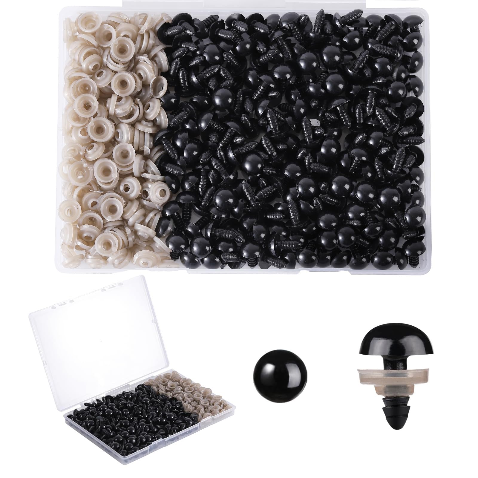 MUCUNNIA 200pcs 12mm Safety Eyes for Amigurumi with Washers Plastic Black Safety Eyes for Crochet Craft Safety Eyes for DIY Halloween Decorations Crochet Stuffed Animals Crafting