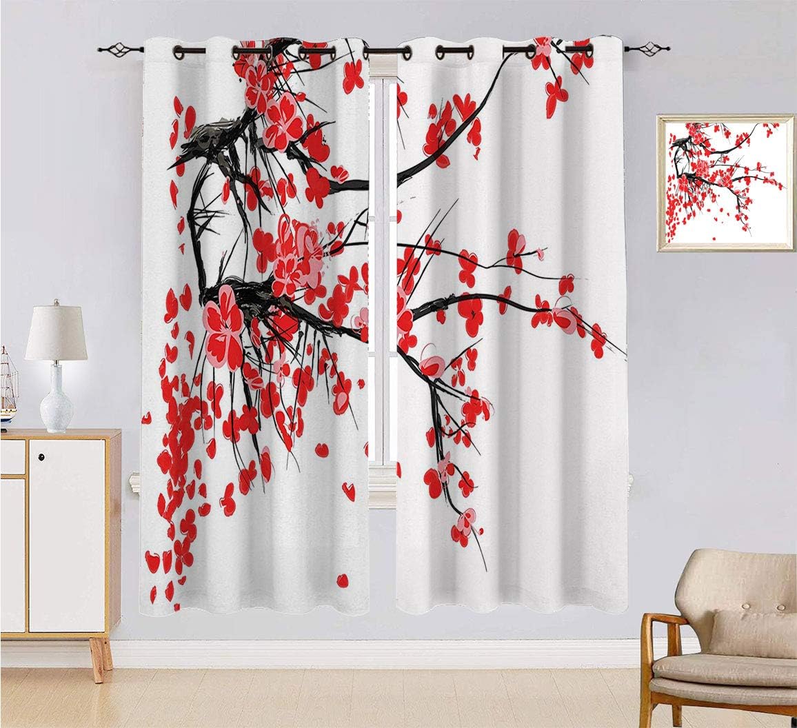 JxjwsPrints Floral Colorful Blackout Curtains, Cherry Blossom Sakura