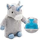 Premium Classic Rubber Hot Water Bottle with Cute Stuffed Plush Unicorn Cover (2L, Gray)
