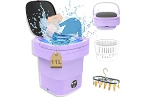 ABXKZ Portable Washing Machine, 11L Foldable Mini Washer with Dryer for Baby Clothes, Small Washing Machine with Laundry Basket for Underwears, Baby Clothes, Socks, Pet Garments, Small Items (Purple)