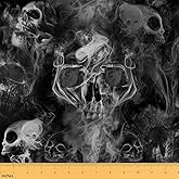 Erosebridal Skeleton Decorative Fabric by The Yard, Black Gray Smoky Skull Waterproof Outdoor Fabric, DIY Halloween Material Upholstery Decor for Chairs Gothic Style Decor for Kids Adults, 3 Yards