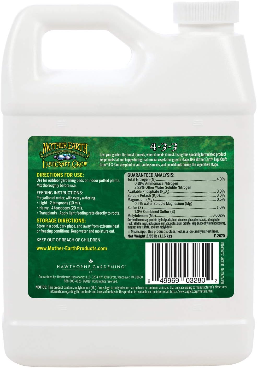 Amazon Com Mother Earth Hgc733932 Liquicraft Grow 4 3 3 Liquid Fertilizer For Vegetative Plants Flowers And Tomatoes Quart Natural Garden Outdoor