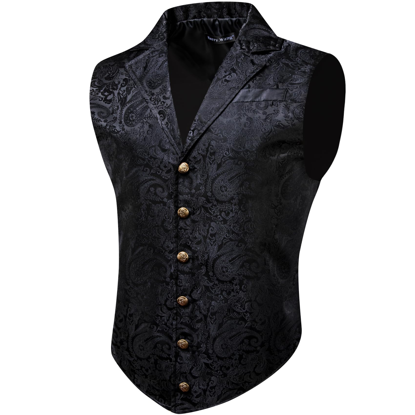 Barry.Wang Mens Black Victorian Suit Vest Paisley