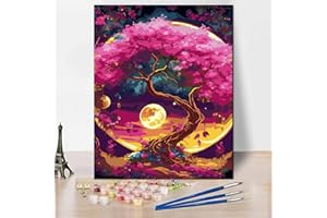 KICHANG Paint by Numbers,DIY Paint by Number for Adults Canvas,Moon Tree Paint by Number for Adults,Paint by Number for Kids Beginner,Paint by Number Kits Crafts for Home Decor Gift-16X20Inch