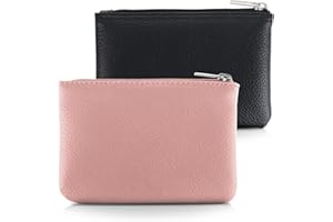 simarro 2Pcs Lychee Pattern Coin Purse, PU Zipper Portable Coin Purse Mini Change Wallet Coin Pocket for Women Credit Card ID Key Headset Lipstick Organizer (Black+Pink)