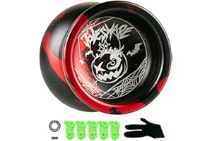 SHIREBLUE Professional Responsive Yoyo, Aluminum Yo Yo for Kids Beginner, Replacement Unresponsive Ball Bearing for Advanced Yoyo Players + 1 Glove + 5 Yoyo Strings (Halloween Black-Red)