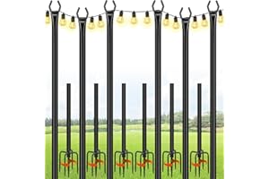FEED GARDEN String Light Poles for Outside,10FT Metal Poles for Outdoor String Lights, Stand Poles for Deck, Garden, Patio, Wedding, Backyard, Christmas Party 6 Pack