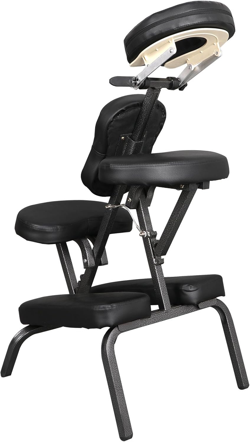 Portable Light Weight Massage Chair Leather Pad Travel Massage Tattoo Spa Chair w/Carrying Bag (#1) (Black): Kitchen & Dining