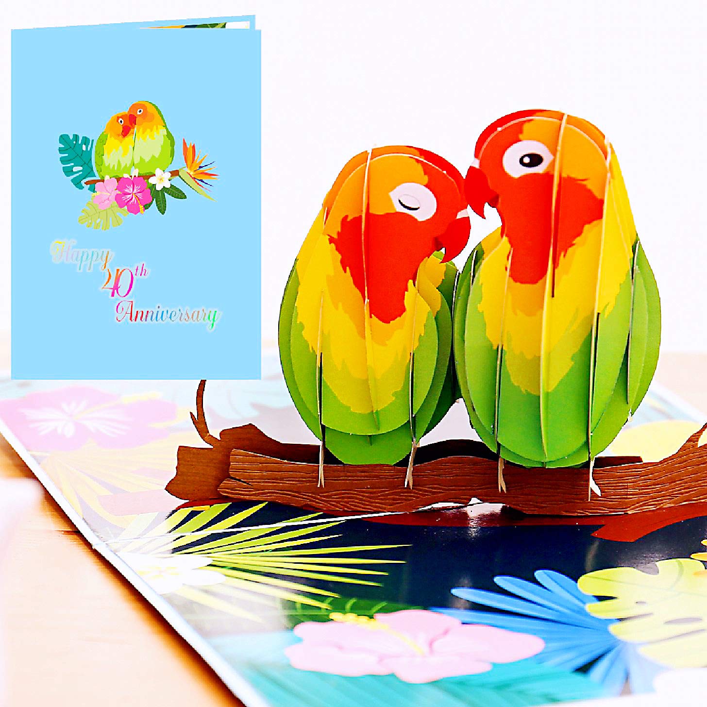 Liif 50th Lovebird Anniversary 3D Greeting Pop Up Card, Happy 50th Anniversary Wedding Card & Gift,For Husband, Wife, Parents, Couple,With Message Note & Envelop,Size 7"x5" (40th Anniversary)