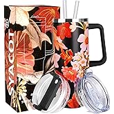 SYACOT 40 oz Tumbler with Handle and Straw Stainless Steel Insulated Tumbler Leak Proof Lid and Straw Lid Reusable Travel Mug Coffee Mug Cup Dishwasher Safe Keep Drinks Cold and Hot (Jasmine)