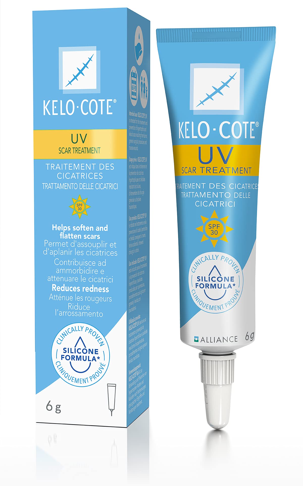 KELO-COTE Scar Gel 6g UV SPF 30 – Silicone Scar Treatment with Sun Protection - Reduces Redness & Itching, Ideal for Surgical, Burn & Acne Scars - Old & New Scars