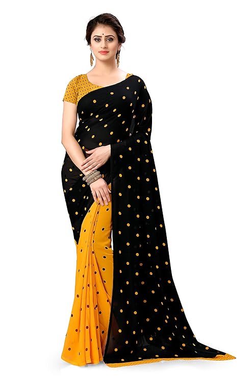 Half and Half Yellow Georgette Saree with Blouse Piece