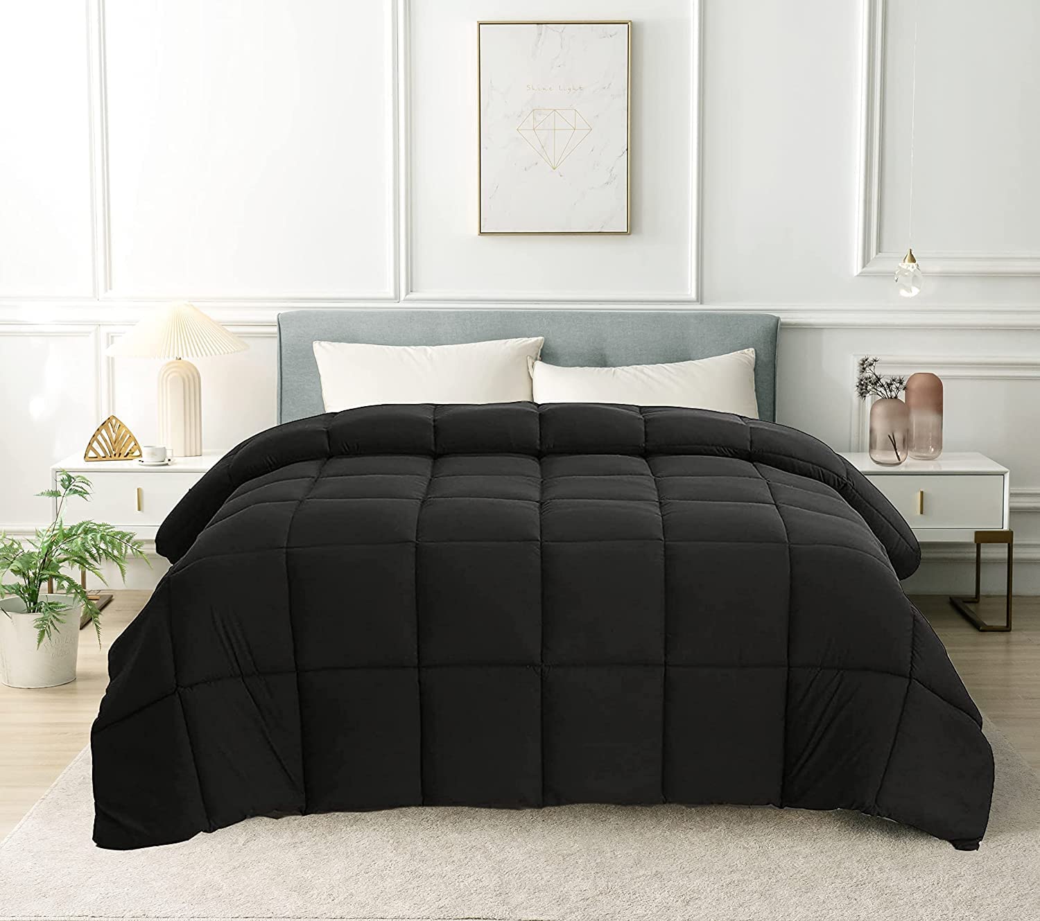 Photo 1 of Cozynight Down Alternative Comforter-All Season Twin Comforters Duvet Insert with Corner Tabs-Breathable-Box Stitched Reversible Black Comforter 68x86 inches