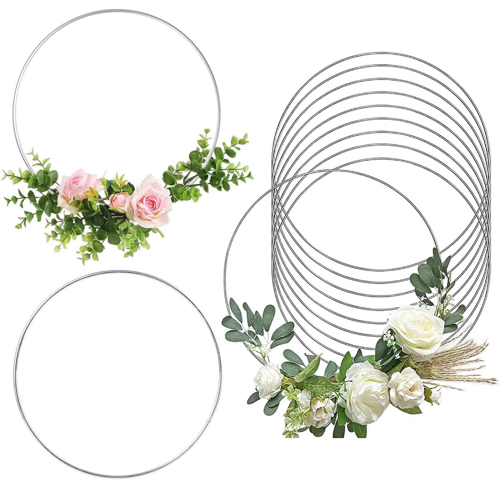 12 Pcs Metal Rings for Craft, 20cm Wreath Floral Decorative Ring Round Frame Wall Steel Hanging Decor Large Metal Hoop for DIY Macrame Dream Catchers Supplies
