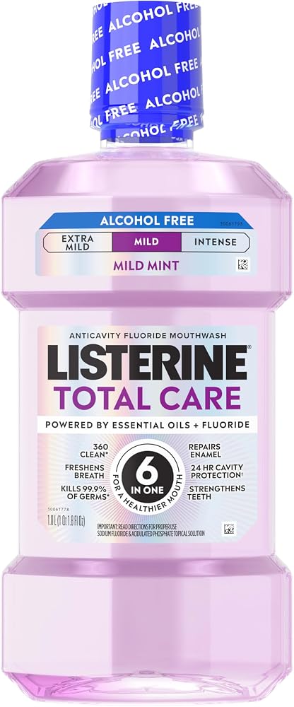 Listerine Total Care Alcohol Free Mouthwash, Mild Mint, 33.8 fl. oz/1L | Anticavity Fluoride Mouthwash, No Burn Oral Rinse Pr