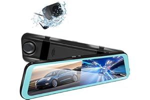 Lcsiuco Mirror Dash Cam Front Rear Camera, 9.66" IPS Full Touch Screen Night Version Steaming Media Blind Spot Monitor 2 Channel Rear View Mirror Dashcams Bcakup Camera for Car Truck RV
