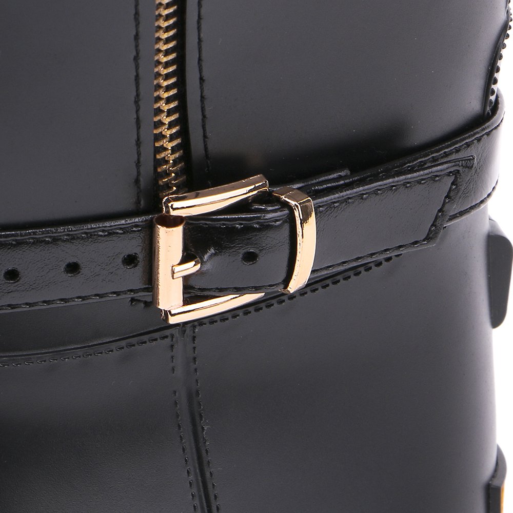 brooklyn walk women's mid-calf gumboots buckle and zipper waterproof black rain boots