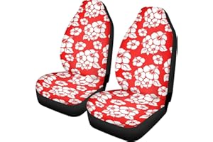 PEHEDE Car Seat Cover Red White Flower Front for Cars, Easy to Install Cover Set, Accessories Auto Trucks Van SUV,2 Packs