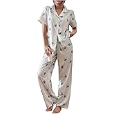 SHENHE Women's Button Down Pajamas Set Star Striped Pjs Short Sleeve Top and Pants Loungewear