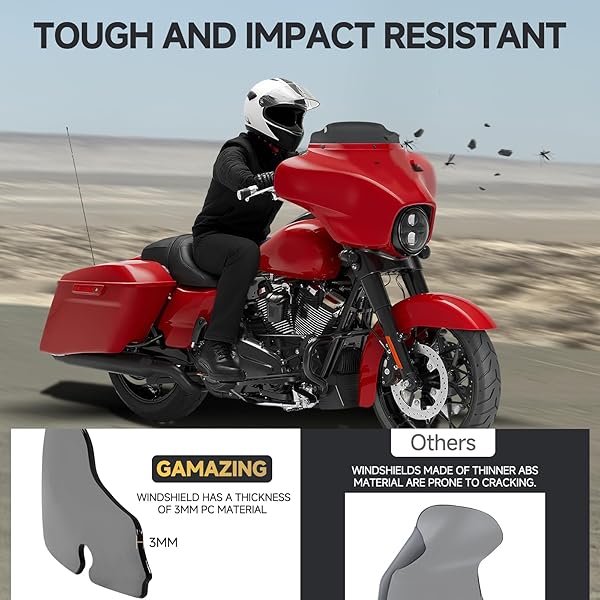 GAMAZING MOTORCYCLE 6 INCH WINDSHIELD WINDSCREEN WINDSHIELD FIT FOR 1996-2013 HARLEY DAVIDSON TOURING STREET GLIDE ELECTRA GLIDE TRI GLIDE FLHT FLHX FLHTK FLHTC FLHTCU, BLACK