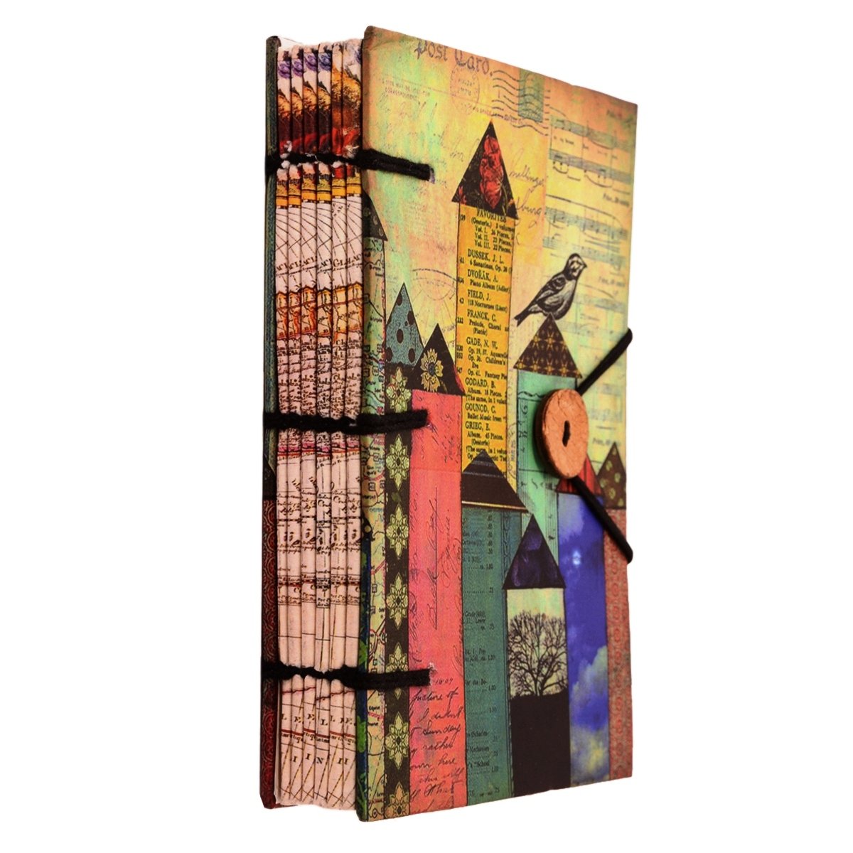 Purpledip Vintage Diary 'Urban Jungle': Handmade Paper Journal with String & Button Closure (11111)
