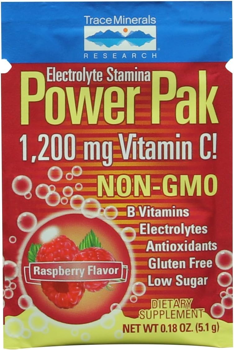 Trace Minerals Electrolyte Stamina Power Pak 1200 Mg Vitamin C Non-GMO, 30 Count, Organic Cane sugar, Concentrace, Hydration, Dehydration.: Health & Personal Care