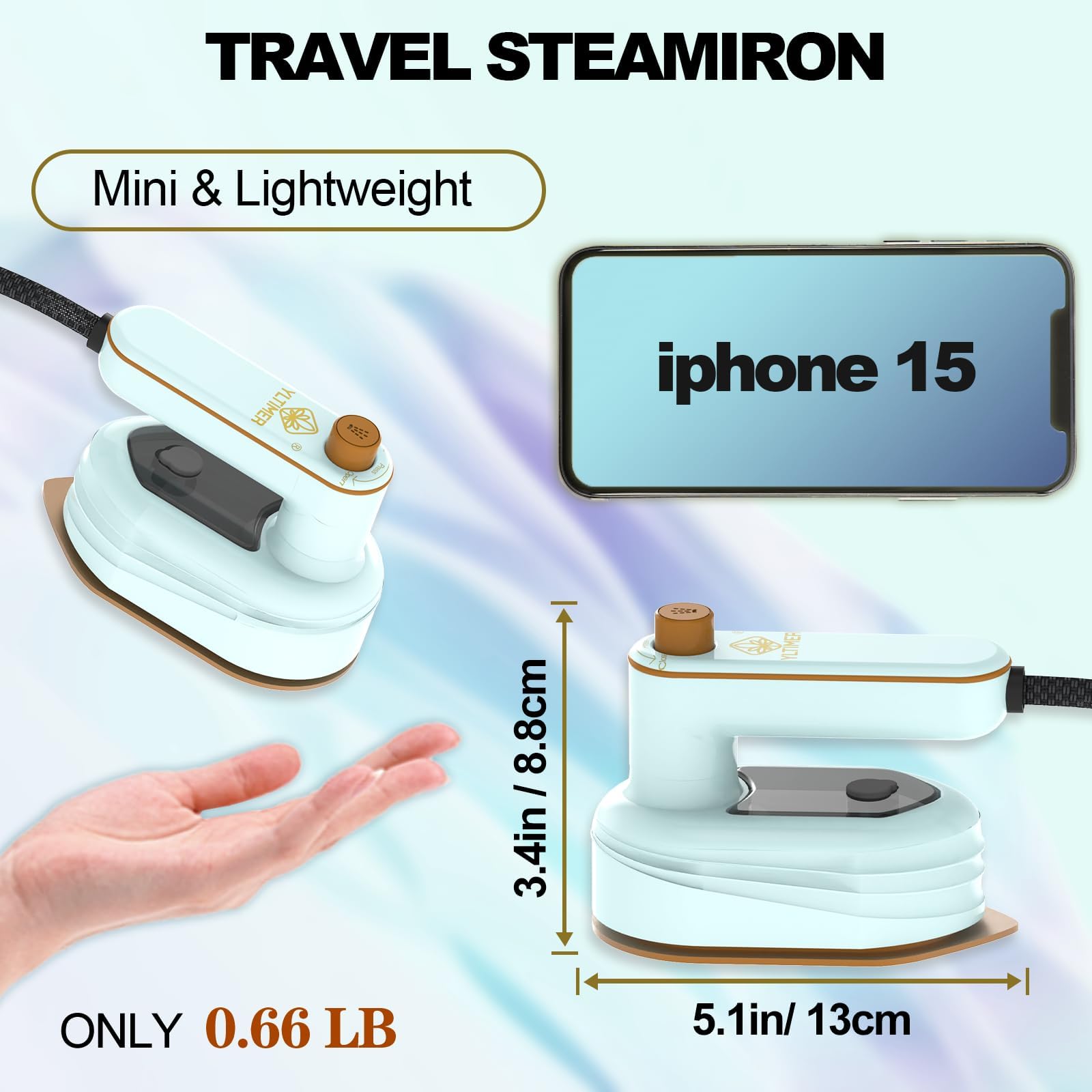 Portable Travel Mini Iron for Clothes, 180° Rotating Handheld Iron Steam, Small Size Ironing Machine Garment Steamer for Dry and Wet Ironing, Fabric Wrinkle Remover