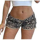 Faretumiya Women Ruffle Frill Boy Shorts Y2k Leopard Low Rise Smocked Mini Shorts Sexy Micro Bloomers Pj Shorts