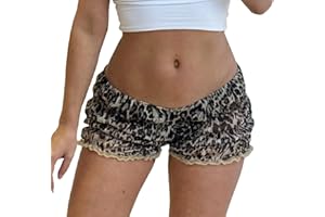 Faretumiya Women Ruffle Frill Boy Shorts Y2k Leopard Low Rise Smocked Mini Shorts Sexy Micro Bloomers Pj Shorts